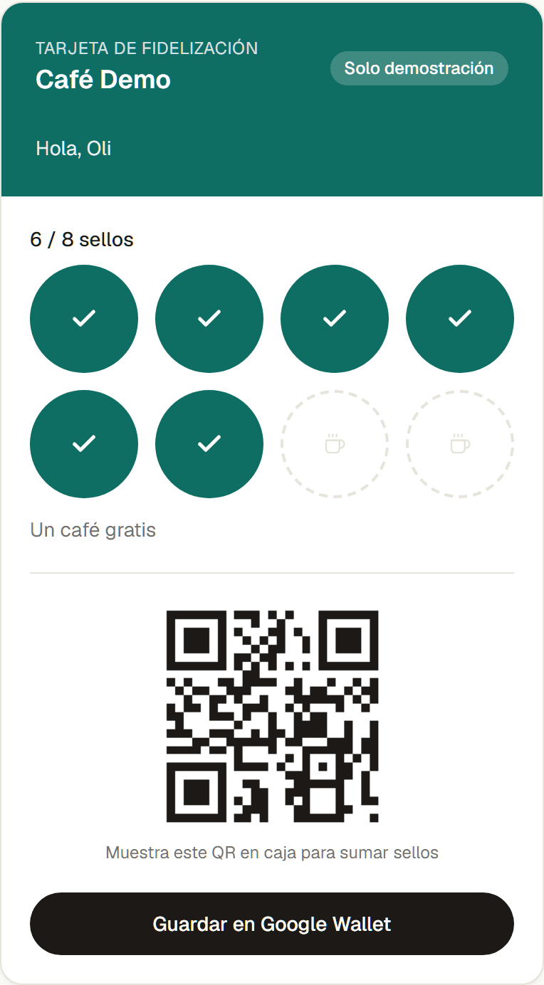Tarjeta de fidelización guardada en Google Wallet
